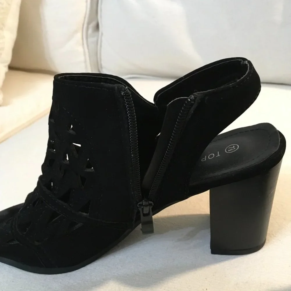Top Moda Black Block Heel Peep Toe size 7.5 - Picture 3 of 5